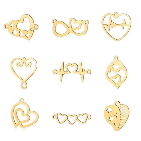 Stainless Steel Heart Pendant EKG Infinity Symbol Hollow Connector For DIY Jewelry Making Gold Silver Polished Charm