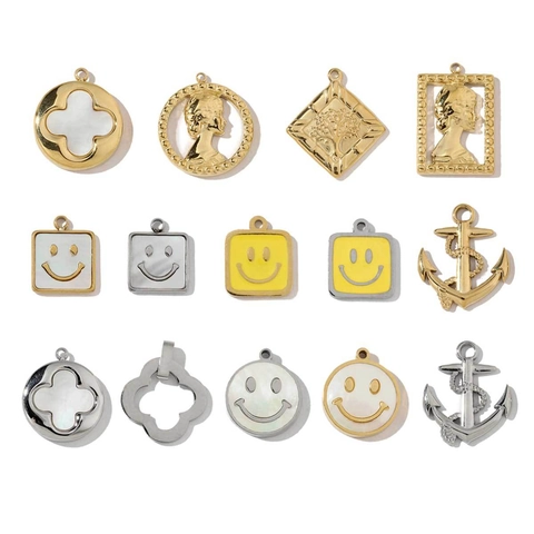 Stainless Steel Clover Smiley Face Tree Of Life Anchor Portrait Pendants For DIY Jewelry Making Accessories Gold Silver Plated