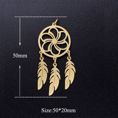 Stainless Steel Dreamcatcher Pendant Hollow Lotus Feather Charm For DIY Necklace Earring Making Bohemian Jewelry Accessory