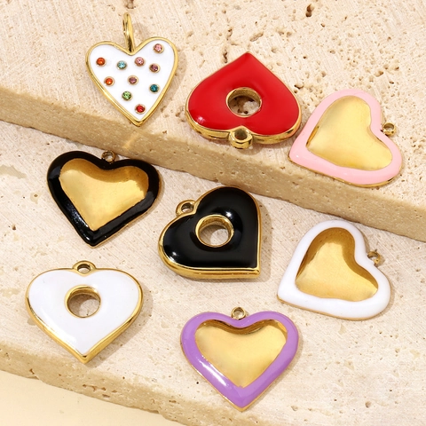 French Vintage Stainless Steel Heart Pendant DIY Enamel Evil Eye Heart Lock Jewelry Making Supplies For Necklace Women