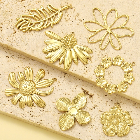 Stainless Steel Flower Leaf Sunflower Starfish DIY Pendant Charms Gold Plated Floral Metal Charms For Jewelry Making DIY