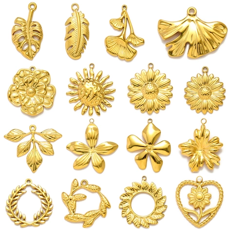 Titanium Steel Ginkgo Leaf Daisy Pendants DIY Jewelry Accessories Stainless Steel Monstera Sunflower Pendant For Necklace Making