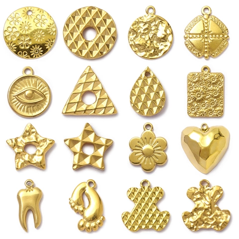 Pendentifs DIY en Acier Inoxydable Plaqué Or Vintage Français Ours Fleur Étoile Cœur Ailes Mauvais Œil Accessoires Bijoux