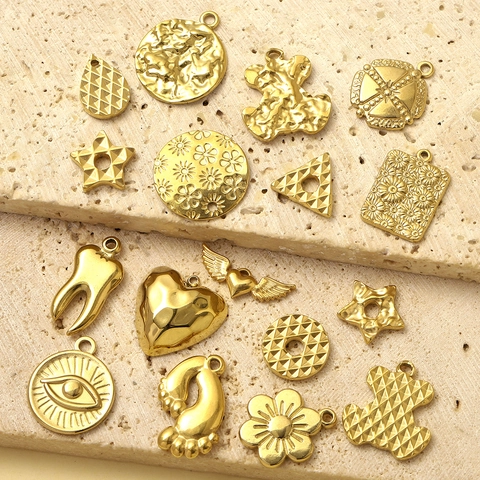Pendentifs DIY en Acier Inoxydable Plaqué Or Vintage Français Ours Fleur Étoile Cœur Ailes Mauvais Œil Accessoires Bijoux