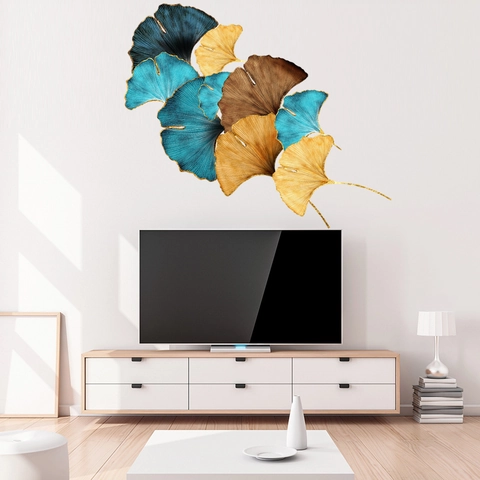 Nordischer Ginkgoblatt Wandaufkleber Wasserdicht PVC Selbstklebend Abnehmbar Dekoratives Kunstbild Für Wohnzimmer Schlafzimmer Deko
