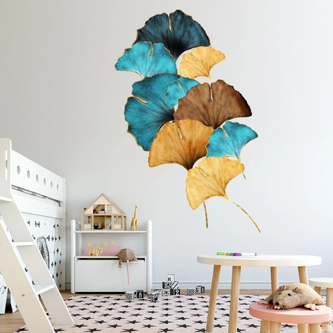 Nordischer Ginkgoblatt Wandaufkleber Wasserdicht PVC Selbstklebend Abnehmbar Dekoratives Kunstbild Für Wohnzimmer Schlafzimmer Deko