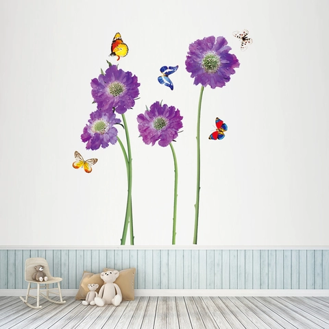 Lila Blume Rebe Schmetterling Wandtattoo DIY Selbstklebend PVC Wandsticker Für Wohnzimmer Schlafzimmer Kinderzimmer Floral Wandkunst