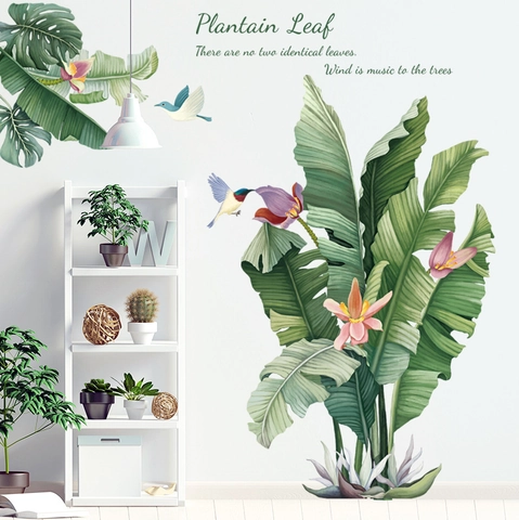 Nordischer Tropischer Bananenblatt Wandtattoo Wasserdicht PVC Abnehmbar Grün Pflanze Blume Vogel Aufkleber Für Wohnzimmer Home Dekor