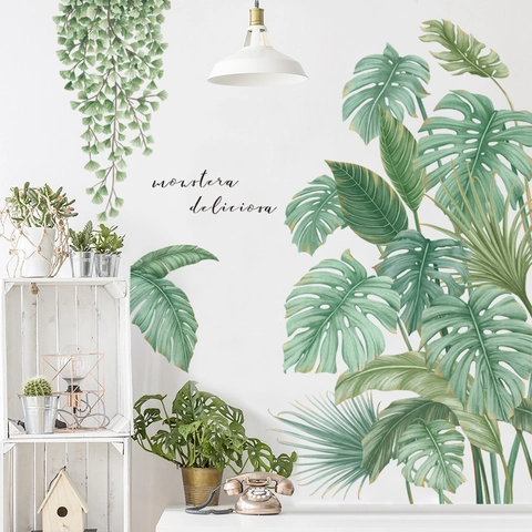 Nordic Tropische Monstera Plant Muurstickers Groene Bladeren PVC Zelfklevend Muurschildering Voor Woonkamer Slaapkamer Home Decor