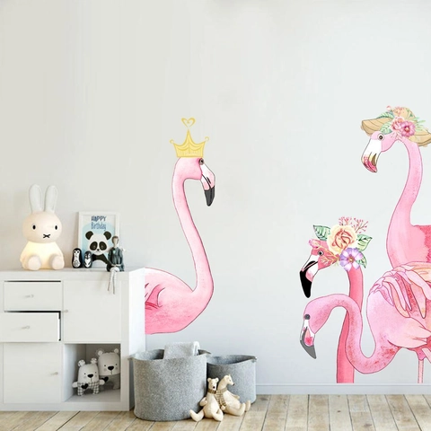 Roze Flamingo Aquarel Muurstickers PVC Waterdichte Decoratieve Stickers Voor Kinderkamer Slaapkamer Woonkamer Huis Decoratie