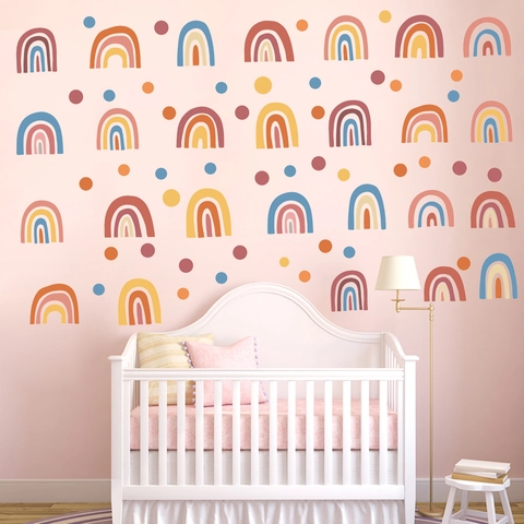 Bohemian Rainbow Wall Stickers Polka Dot DIY PVC Waterproof Decals For Kids Nursery Room Bedroom Home Decor Wall Art