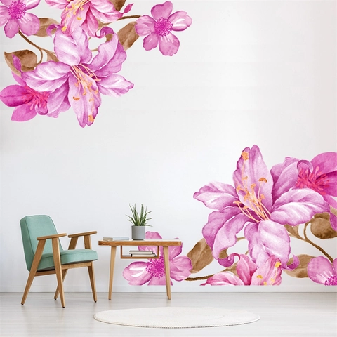 Aquarell Blumen Wandaufkleber Prunkwinde Pflaumenblüte Rosa Lila PVC Wasserdicht Abnehmbare Aufkleber Für Wohnzimmer Schlafzimmer Kinderzimmer Dekor