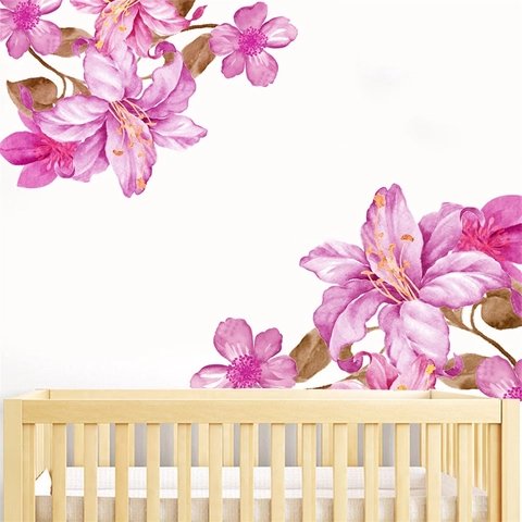 Aquarell Blumen Wandaufkleber Prunkwinde Pflaumenblüte Rosa Lila PVC Wasserdicht Abnehmbare Aufkleber Für Wohnzimmer Schlafzimmer Kinderzimmer Dekor