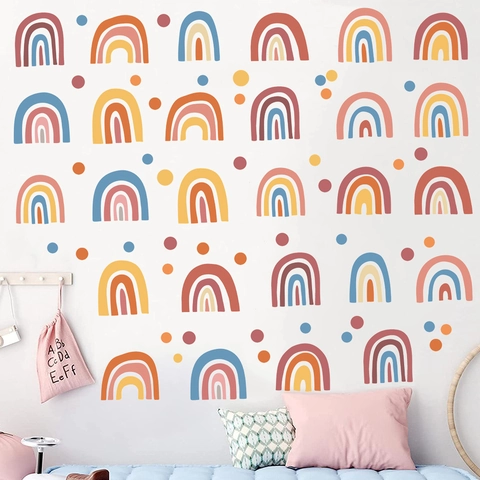 Bohemian Rainbow Wall Stickers Polka Dot DIY PVC Waterproof Decals For Kids Nursery Room Bedroom Home Decor Wall Art