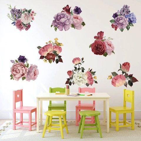 Grote Pioenroos Muurstickers Zelfklevend PVC Bloemen Wanddecoratie Voor Woonkamer Slaapkamer Hal Interieur Decoratie