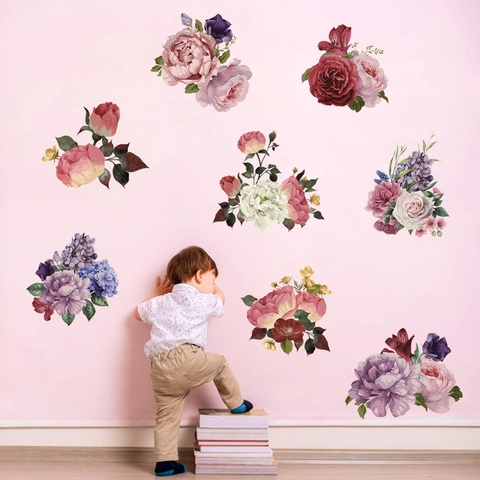 Grote Pioenroos Muurstickers Zelfklevend PVC Bloemen Wanddecoratie Voor Woonkamer Slaapkamer Hal Interieur Decoratie