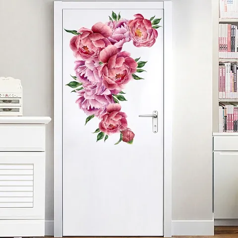 Adesivo Murale Peonia Rosa Impermeabile PVC Autoadesivo Acquerello Floreale Decalcomanie per Soggiorno Camera da Letto Casa