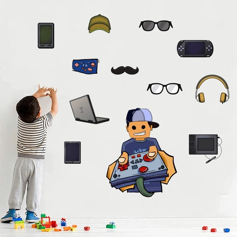 Abnehmbares Gaming Boy Wandtattoo Für Kinderzimmer Kreativ DIY Spiel Thema Vinyl Aufkleber Laptop Kopfhörer Design Dekor