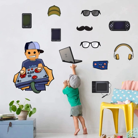 Abnehmbares Gaming Boy Wandtattoo Für Kinderzimmer Kreativ DIY Spiel Thema Vinyl Aufkleber Laptop Kopfhörer Design Dekor