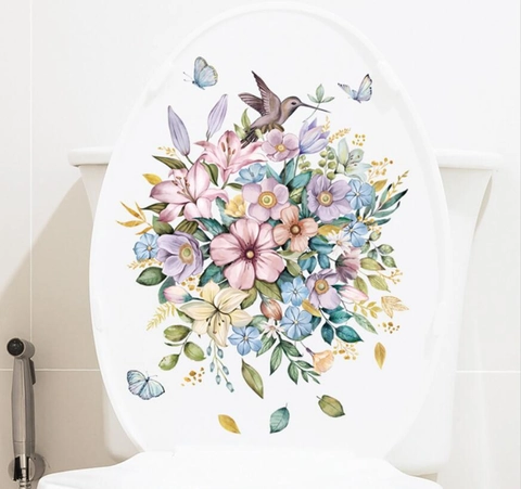 Adesivi Murali Piante Fiori Colibrì Impermeabili PVC Farfalla Decalcomanie per Toilette Bagno Soggiorno Vetrina Decorazione