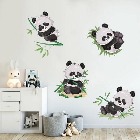 Adesivi Murali con Panda Gigante che Mangia Bambù in PVC Impermeabile Decalcomanie Animali per Cameretta Asilo Casa