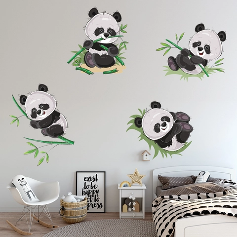 Adesivi Murali con Panda Gigante che Mangia Bambù in PVC Impermeabile Decalcomanie Animali per Cameretta Asilo Casa