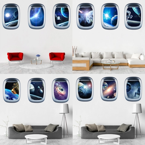 3D Weltraum Planet Wandaufkleber Wasserdicht PVC Flugzeugfenster Design Astronautenmuster Für Die Wanddekoration Zu Hause