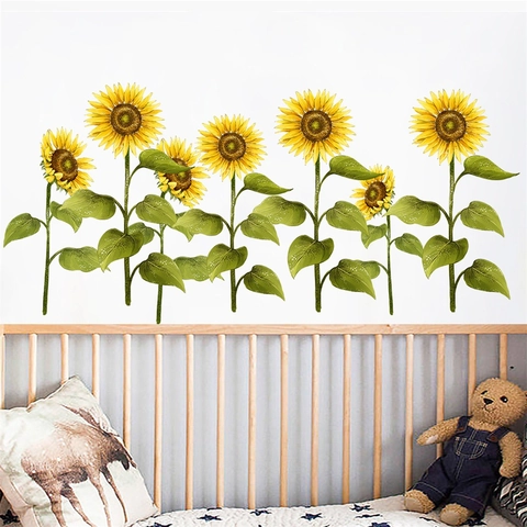 Adesivi Murali Girasole PVC Impermeabile Botanico Floreale Decorazioni per Pareti Soggiorno Camera da Letto Cameretta Bambini Casa