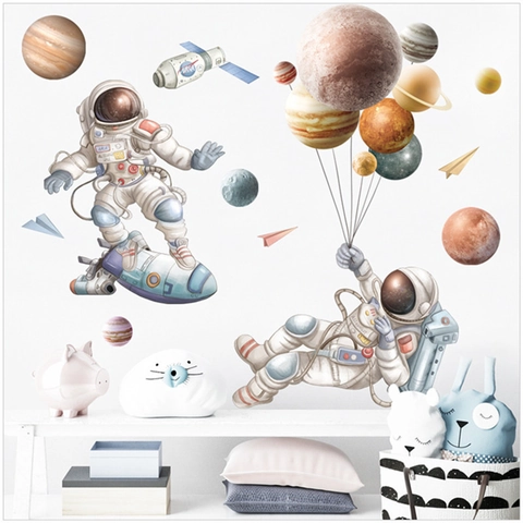 NASA Astronaut Space Planet Wall Sticker Waterproof Removable PVC Decals For Kids Bedroom Living Room Home Decor
