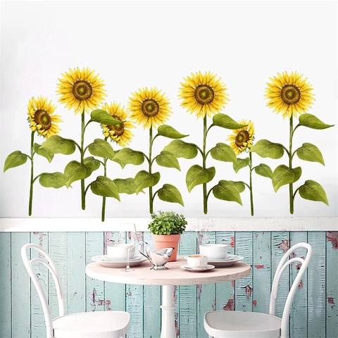 Adesivi Murali Girasole PVC Impermeabile Botanico Floreale Decorazioni per Pareti Soggiorno Camera da Letto Cameretta Bambini Casa