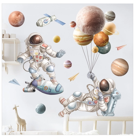 NASA Astronaut Space Planet Wall Sticker Waterproof Removable PVC Decals For Kids Bedroom Living Room Home Decor