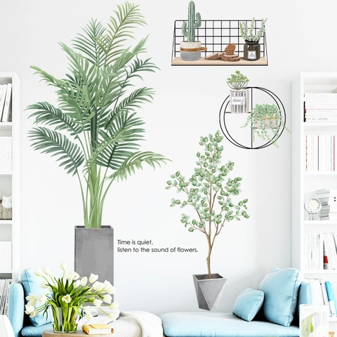 Tropical Green Plant Wall Stickers PVC Removable Nordic Leaves Wallpaper For Living Room Bedroom Background Home Decor Mural