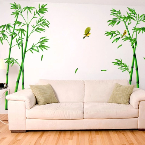 Chinese Style Green Bamboo Yellow Bird Wall Sticker Waterproof Removable PVC Mural Decal For Home Room Wall Decoration