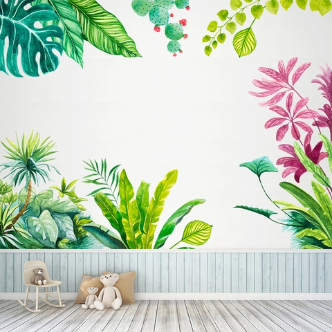 Aquarel Tropische Planten Muurstickers Monstera Palmbladeren Cactus PVC Muurschildering Voor Kinderkamer Slaapkamer Decor