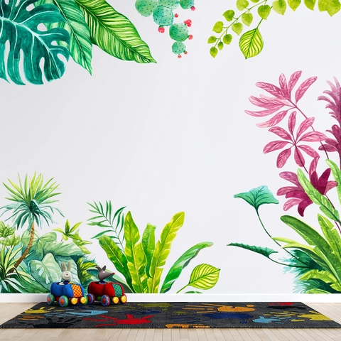 Aquarel Tropische Planten Muurstickers Monstera Palmbladeren Cactus PVC Muurschildering Voor Kinderkamer Slaapkamer Decor