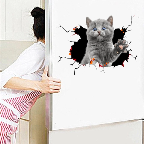 Pegatinas de Pared 3D Creativas para Gatos y Perros Calcomanía de PVC Impermeable para Inodoro Refrigerador Sala de Estar Dormitorio