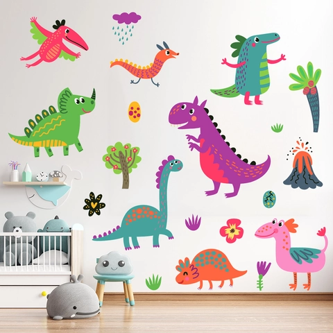 Cartoon Dinosaurier Ei Wald Wandtattoo PVC Wasserdicht Aufkleber Für Kinderzimmer Schlafzimmer Wandkunst Dekoration