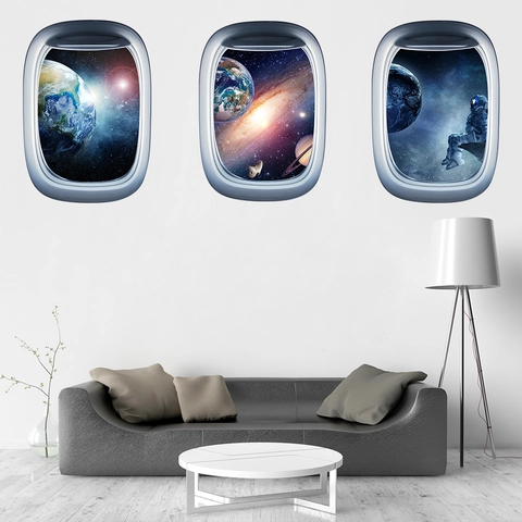 3D Weltraum Planet Wandaufkleber Wasserdicht PVC Flugzeugfenster Design Astronautenmuster Für Die Wanddekoration Zu Hause