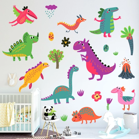 Cartoon Dinosaurier Ei Wald Wandtattoo PVC Wasserdicht Aufkleber Für Kinderzimmer Schlafzimmer Wandkunst Dekoration