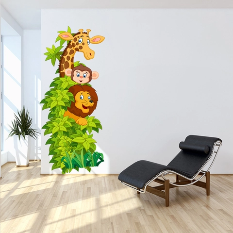 Cartoon Jungle Animals Giraffe Monkey Lion PVC Wall Sticker For Kids Room Nursery Decor Waterproof Removable DIY Art Mural