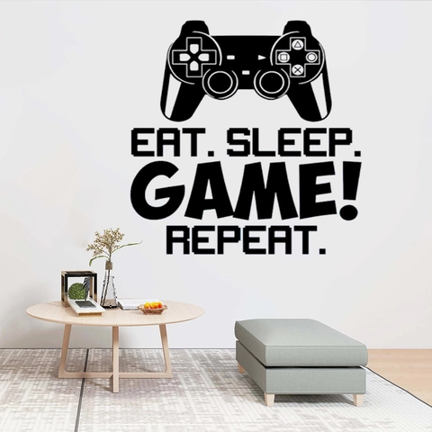 Adesivo da Parete Eat Sleep Game Repeat Controller Citazione PVC Decalcomania Arte Gamer Room Decor Murale in Vinile Removibile