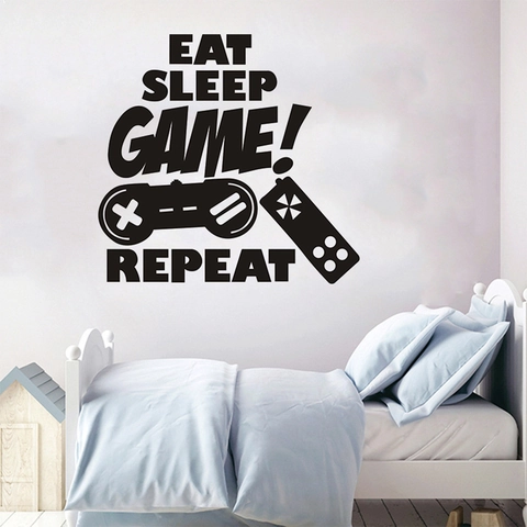 Eat Sleep Game Repeat Vinyl Wall Decal Gamer Room Decor Video Game Controller Black PVC Removable Wall Sticker For Bedroom Boys Room