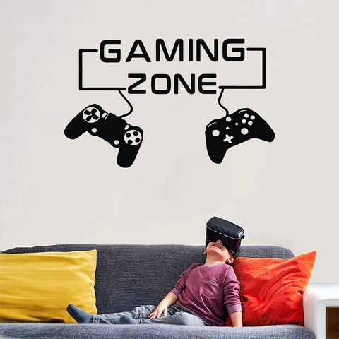 Adhesivo de Pared Gaming Zone PVC Removible Pegatina Gamer Con Patrón de Control para Sala de Juegos Dormitorio Decoración