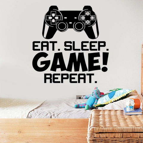 Adesivo da Parete Eat Sleep Game Repeat Controller Citazione PVC Decalcomania Arte Gamer Room Decor Murale in Vinile Removibile