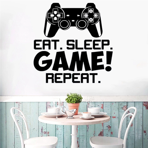 Eat Sleep Game Repeat Gamer Wall Sticker Controller Silhouette PVC Waterproof Removable Decal For Gaming Room Home Decor