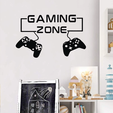 Adhesivo de Pared Gaming Zone PVC Removible Pegatina Gamer Con Patrón de Control para Sala de Juegos Dormitorio Decoración