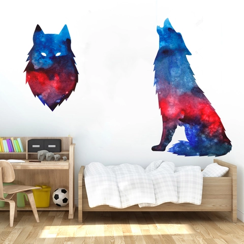 Modern Nebula Wolf Head Wall Sticker Waterproof PVC Galaxy Animal Silhouette Art Decal For Living Room Bedroom Kids Room Decor