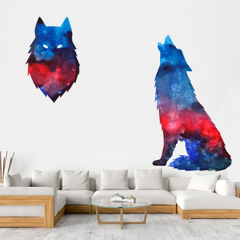 Modern Nebula Wolf Head Wall Sticker Waterproof PVC Galaxy Animal Silhouette Art Decal For Living Room Bedroom Kids Room Decor