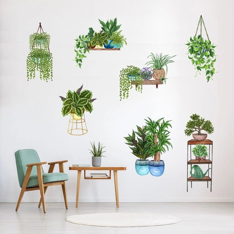 3D Pflanzen Blumen Wandtattoo PVC Wasserdicht Grün Blatt Lotus Blau Rose Dekorative Aufkleber Für Wohnzimmer Schlafzimmer