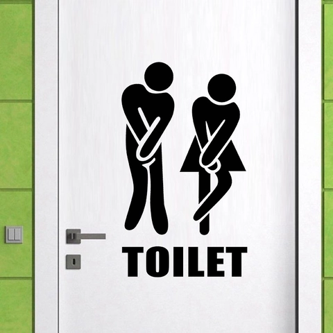 Creative Humorous Toilet Sign Wall Sticker Removable PVC Bathroom Door Decal Funny Male Female Restroom Guide Icon Art Wall Mural